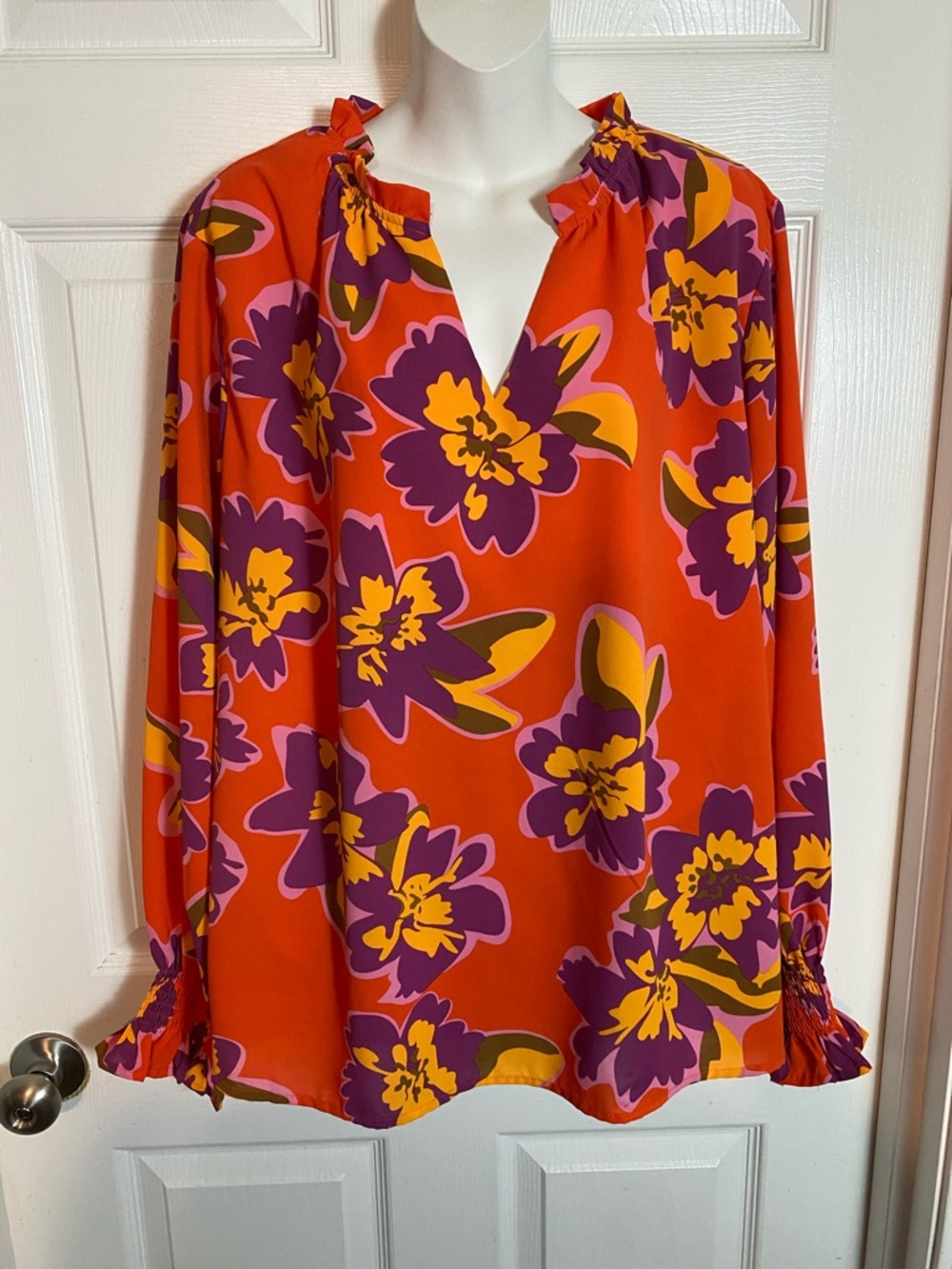 Women’s Floral Split-Neck  Blouse Size XXL Spring  Tropical